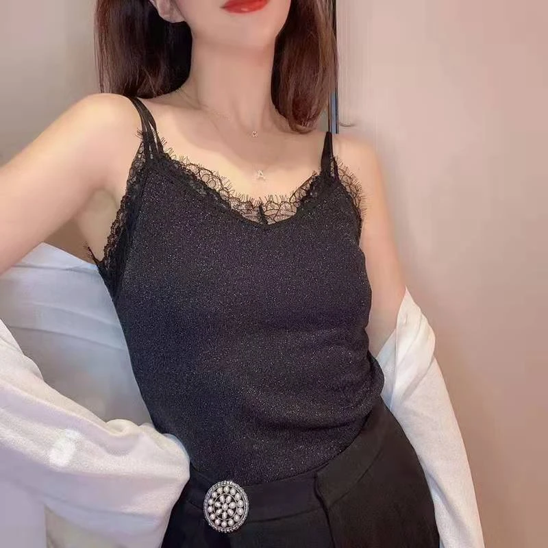 商场同款新款夏季百搭蕾丝修身V领打底衫无袖背心小吊带5300516