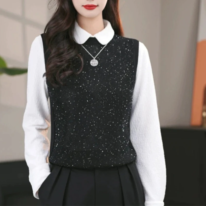 商场同款春季新款时尚造型亮片无袖针织衫气质马甲背心女士538015