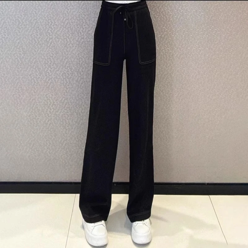 魅言商场同款2025春秋时尚潮流新款明线休闲直筒牛仔裤女1100492