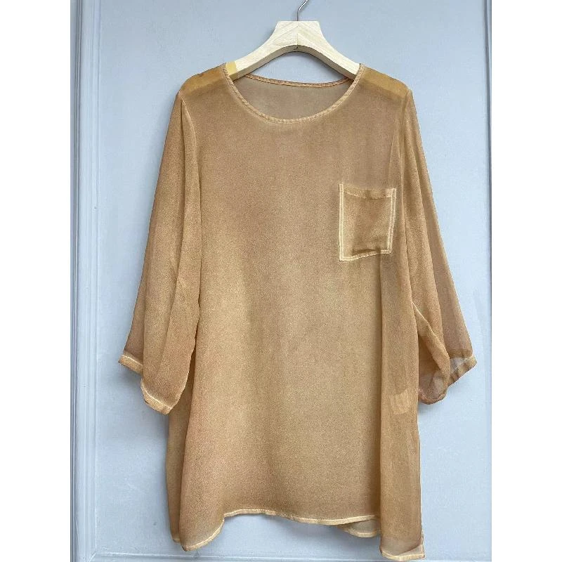 尚慕轩家8024！100桑蚕丝新款新中式国风显年轻圆领上衣防晒夏季