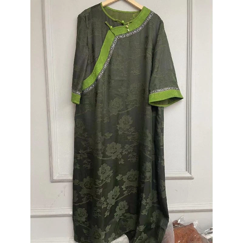 草叶集家27139195！100桑蚕丝新中式香云纱太太服连衣裙夏季新款