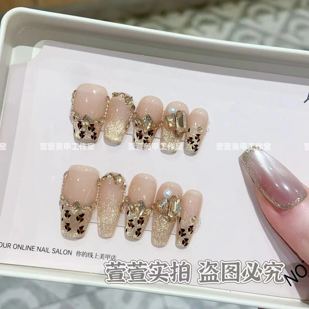 【落日熔金】纯手工穿戴甲指尖指甲贴10片装