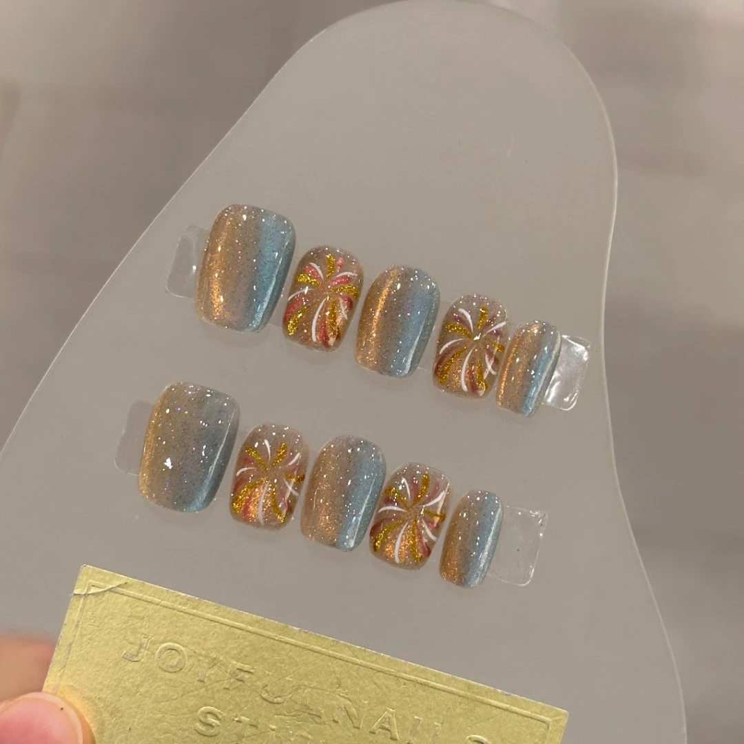 【绽放】手工定制穿戴甲烟花秋冬显白指甲贴光疗甲美甲贴片