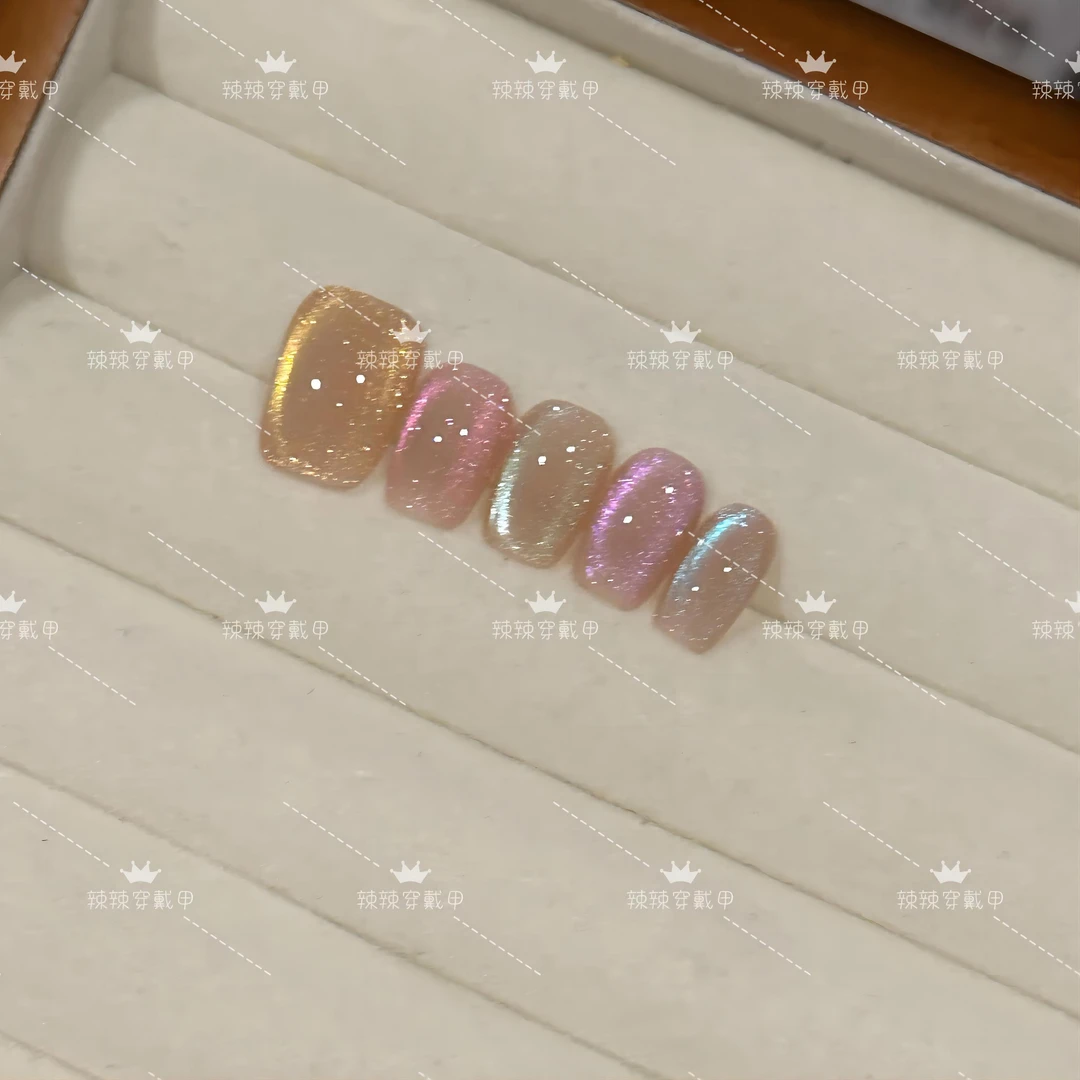 【七彩汽水】手工穿戴甲手绘猫眼光疗甲美甲