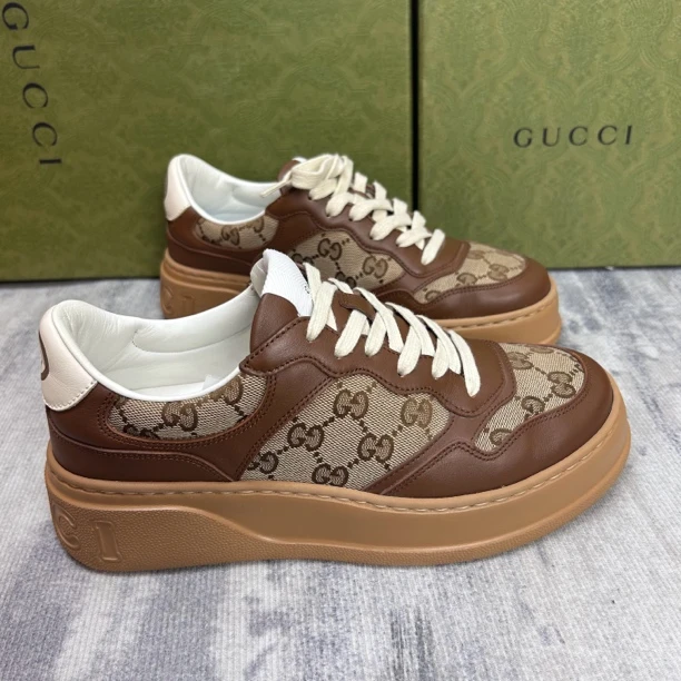GUCCI/古驰棕色ChunkyB拼接厚底舒适饼干鞋/98新/39.5欧