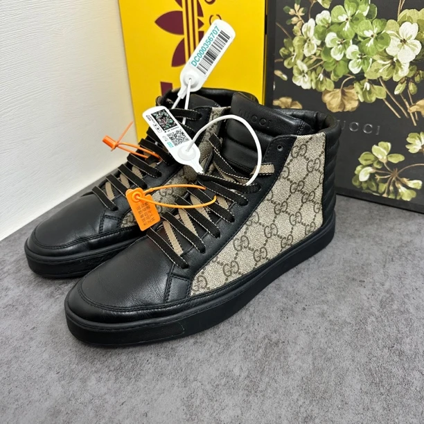 GUCCI/古驰双G半印老花高帮板鞋/98新/40.5欧