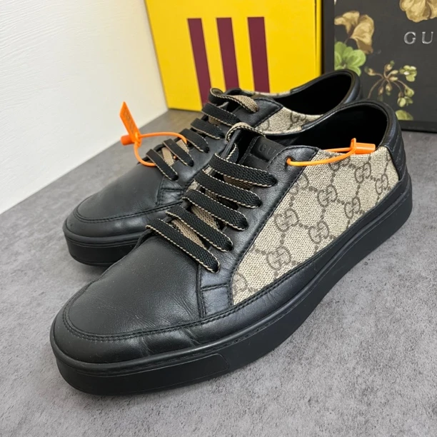 GUCCI/古驰棕色双G半印老花时尚休闲板鞋/95新/40码/H