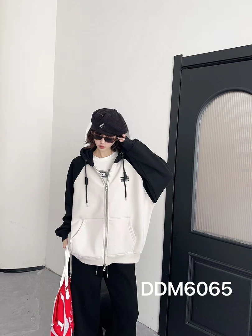 范范家  韩系大版拼色简约字母加绒加厚连帽卫衣外套6065