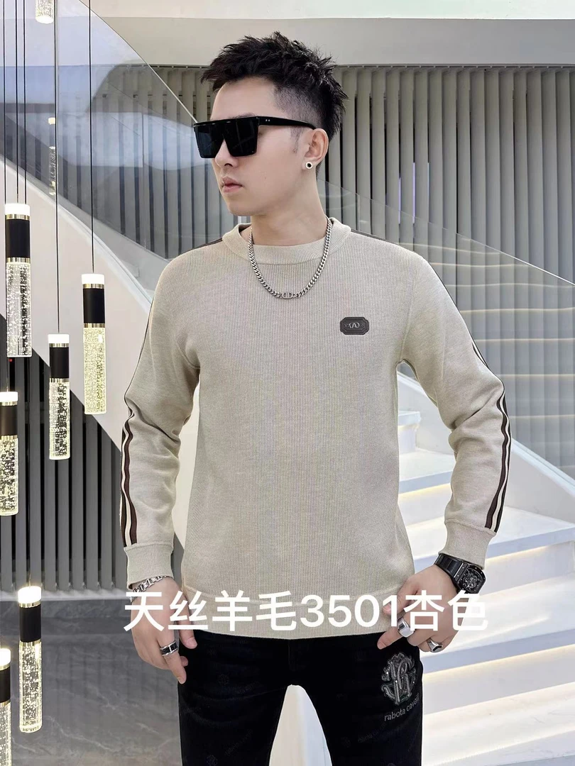 范范家【天丝羊毛】加绒高端男士商务休闲圆领毛衣3501