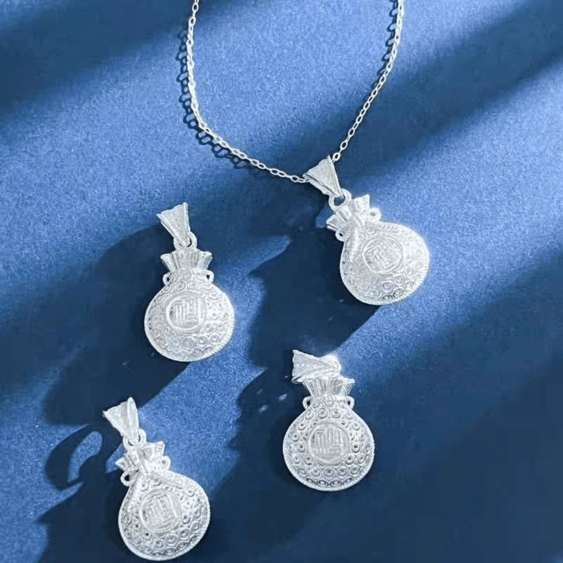 吊坠足银 足银时尚花丝镂空福袋吊坠