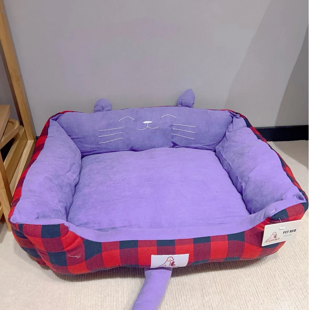 麂皮绒格子外贸福利窝圆窝方窝四季通用可爱狗狗猫猫窝