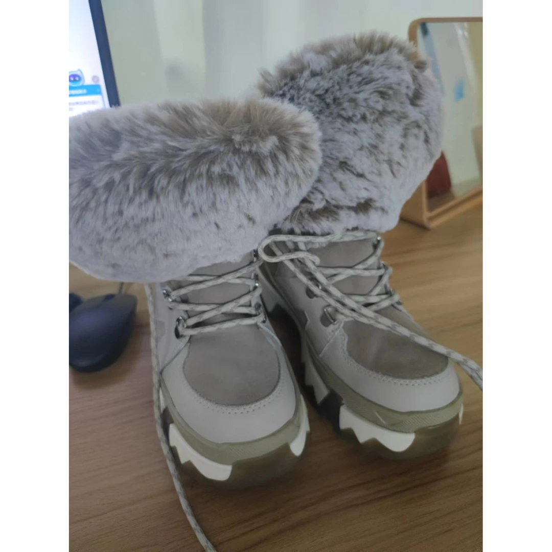 雪地棉-舒适时尚百搭秋冬透气厚底优雅系带毛毛鞋雪地靴保暖鞋