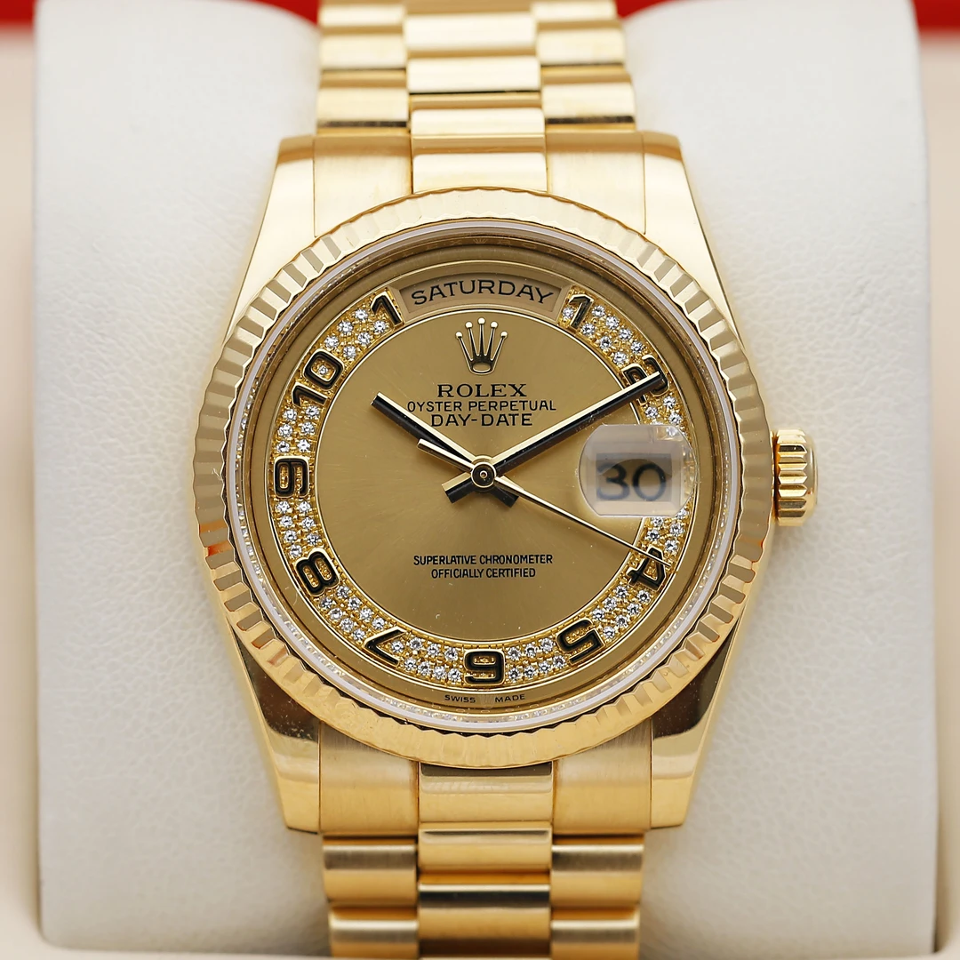 99新 Rolex/劳力士 星期日历118238/K金盘原钻/自动机械/36mm单表