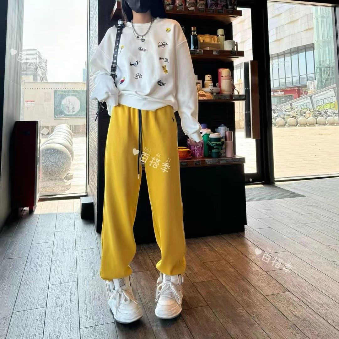 工厂店-宽松显瘦高腰百搭束脚哈伦裤重工刺绣高腰加绒卫裤