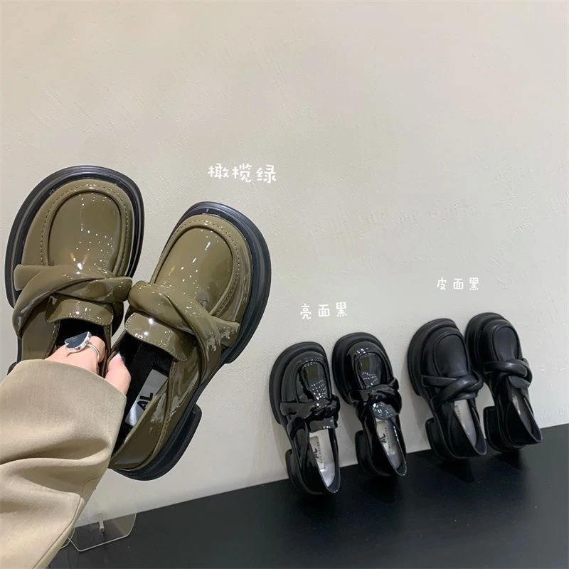 两穿小皮鞋女英伦风2023年春季新款复古厚底增高一脚蹬乐福鞋单鞋