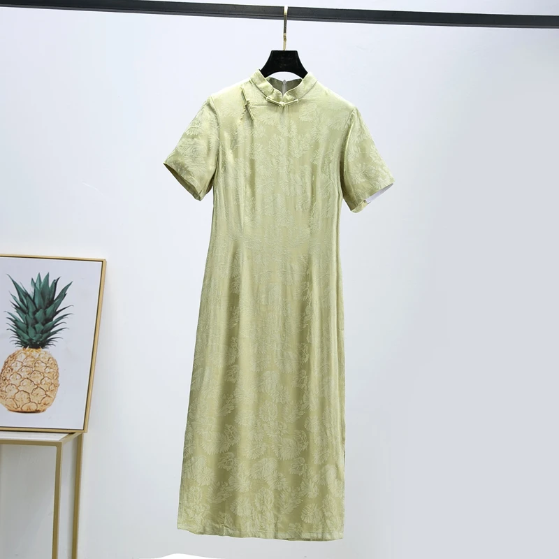 婉芸汐绿茵旗袍连衣裙