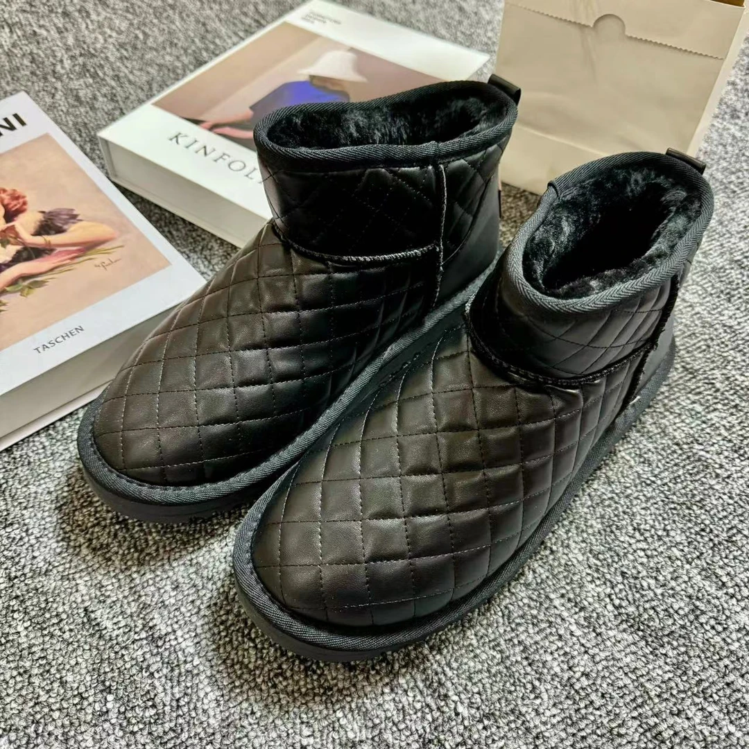 时尚加绒休闲加厚保暖冬季菱格雪地靴男款秋冬防滑厚底百搭