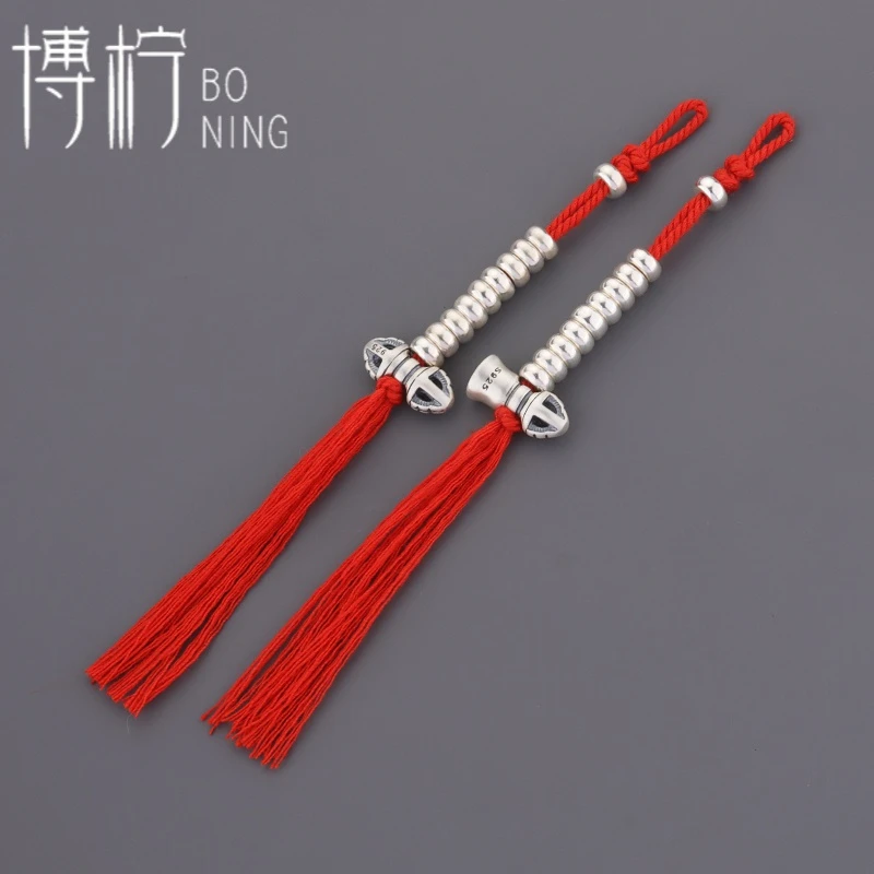 博柠 925银银制品 手工金刚降魔杵铃铛计数器挂件文玩108手串配饰
