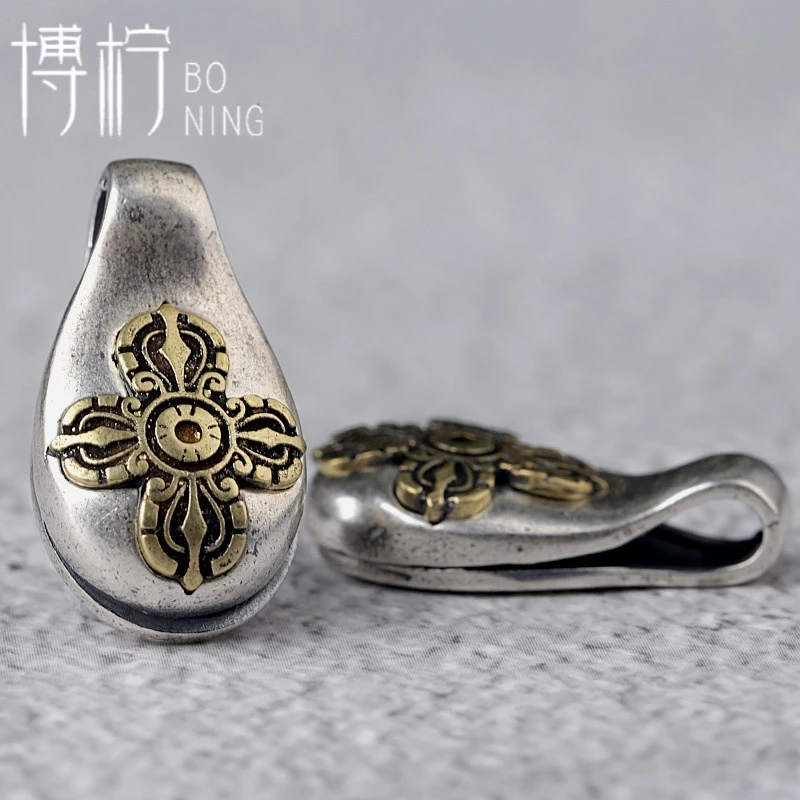 博柠 925银银制品 手工金刚降魔杵卡子挂件侧挂文玩108颗手串配饰