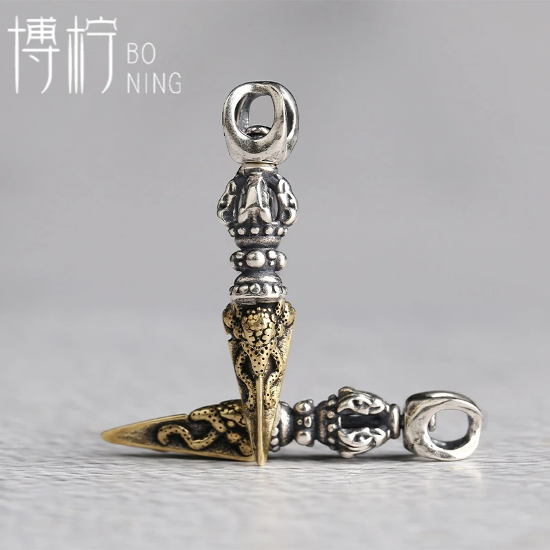 博柠 925银银制品 手工金刚降魔杵挂件侧挂钥匙吊坠文玩手串配饰