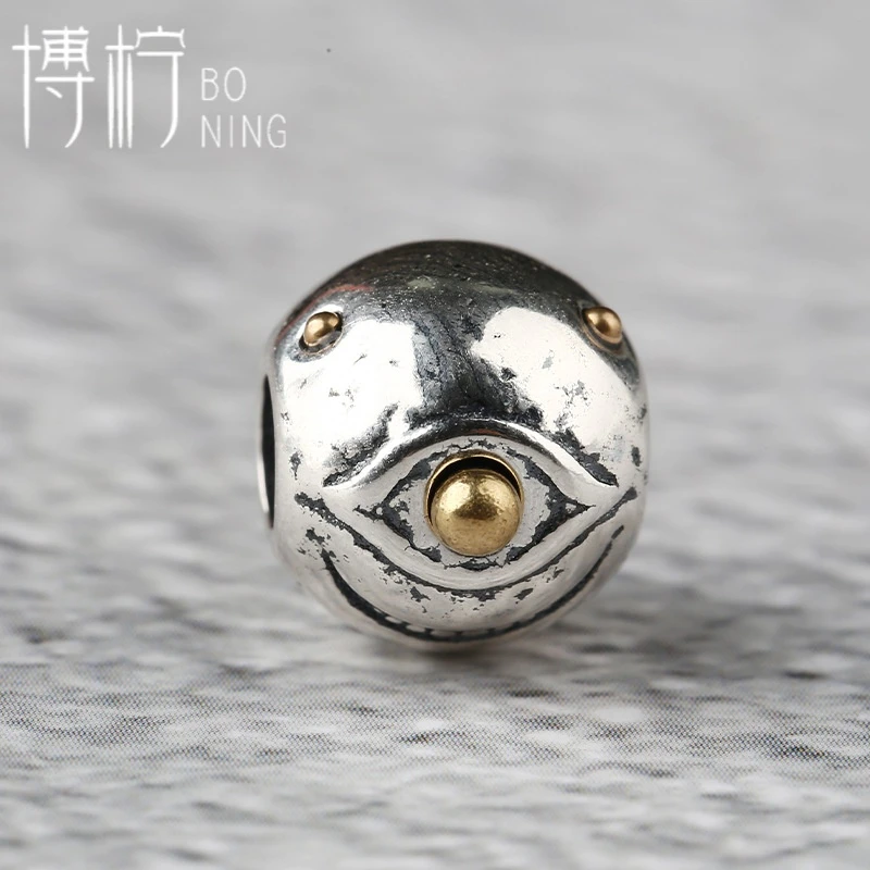 博柠 925银银制品 手工独眼兽隔珠弟子珠腰珠配珠文玩手串配饰