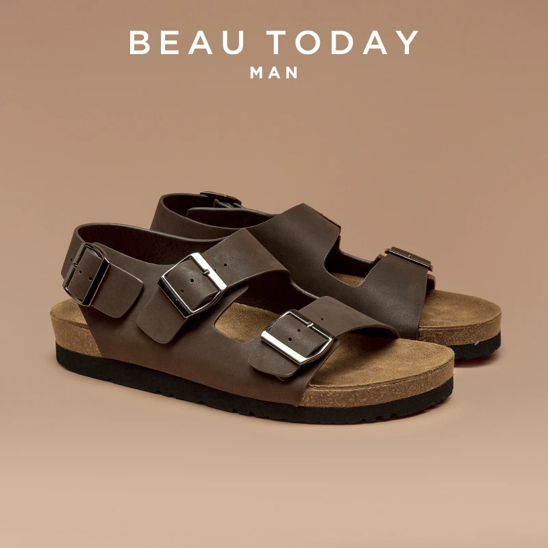 BeauToday勃肯凉鞋男款休闲皮鞋拖鞋软底沙滩博肯男士度假高级感