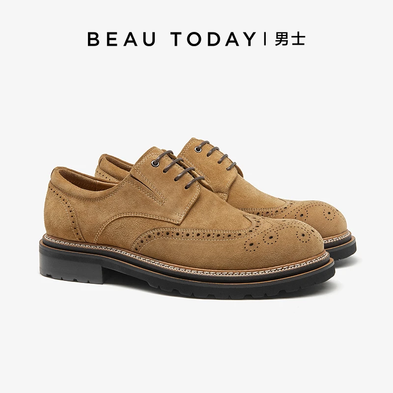 BeauToday英伦英伦风休闲皮鞋工装鞋系带厚底百搭时尚男士商务
