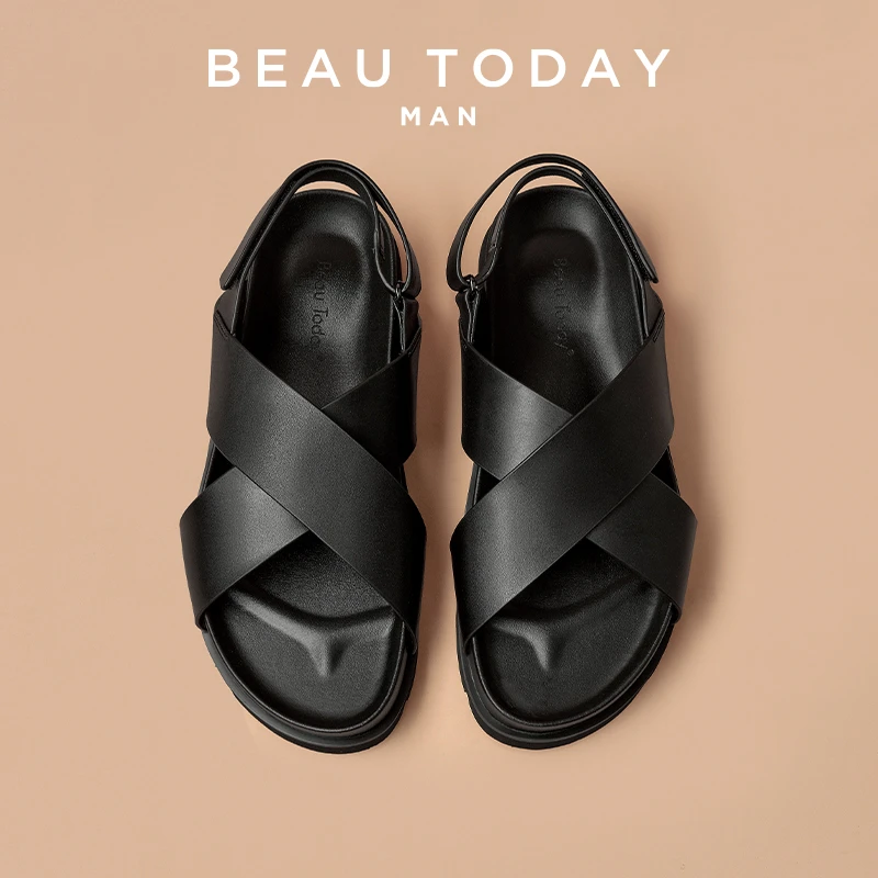 BeauToday男士厚底凉鞋透气夏季软底高级感休闲男鞋户外拖鞋百搭