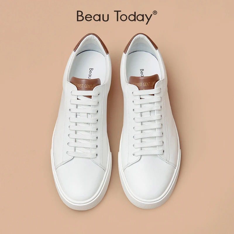 BeauToday真皮亲肤男士真皮小白鞋时尚透气百搭上等头层牛皮男鞋