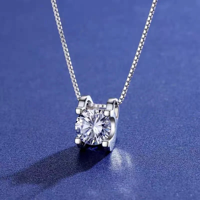 坠链均925银合成锆石坠链纯银均女士经典气质王妃镶嵌白色项链