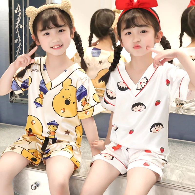 夏季儿童冰丝睡衣女童薄款短袖套装小孩宝宝中大童男童夏天家居服