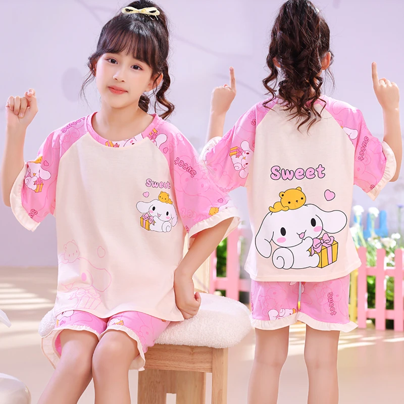 女童睡衣2025新款夏季短袖棉质薄款儿童女孩春夏款大童家居服套装