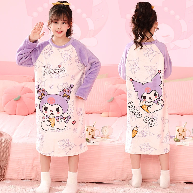 女童睡裙珊瑚绒秋冬季女宝宝加厚保暖家居服儿童法兰绒睡衣公主风