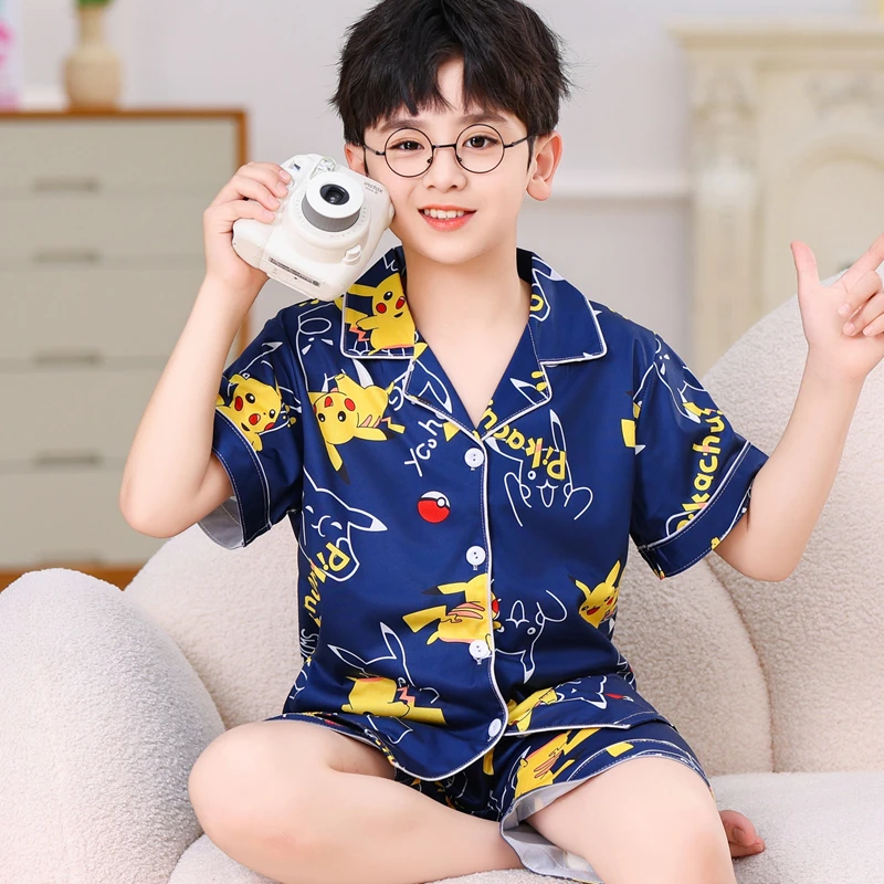 儿童款睡衣男童夏季短袖卡通初中学生中大童薄款青少年家居服套装