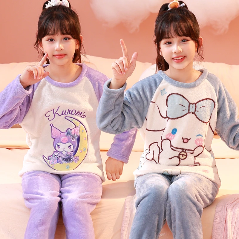 女童睡衣秋冬季珊瑚绒保暖儿童女孩宝宝法兰绒2025新款卡通家居服
