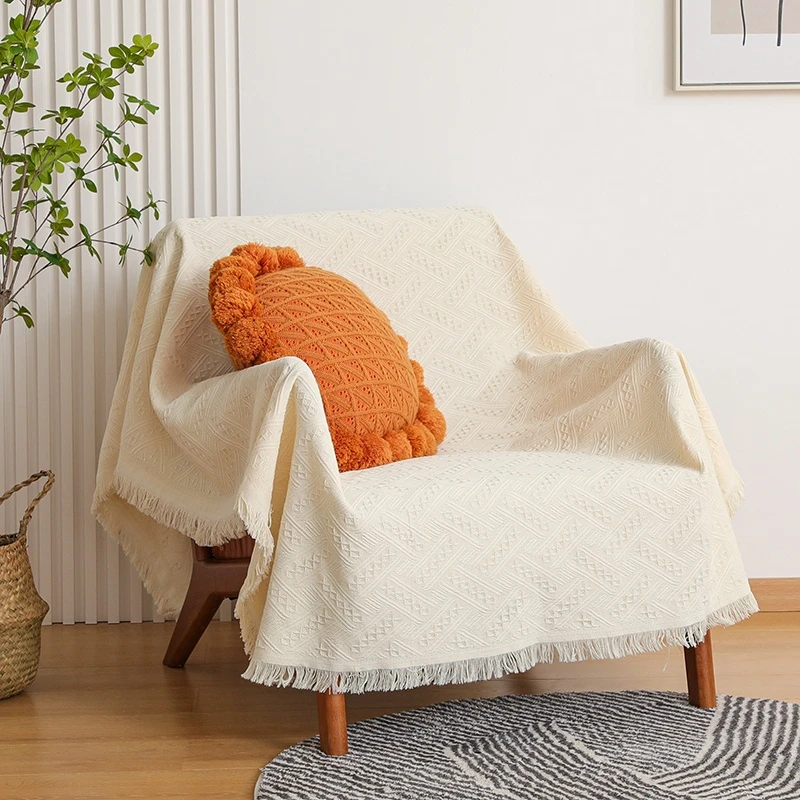 北欧简约格子提花沙发套纯色单人盖布ins沙发毯全盖沙发布沙发垫