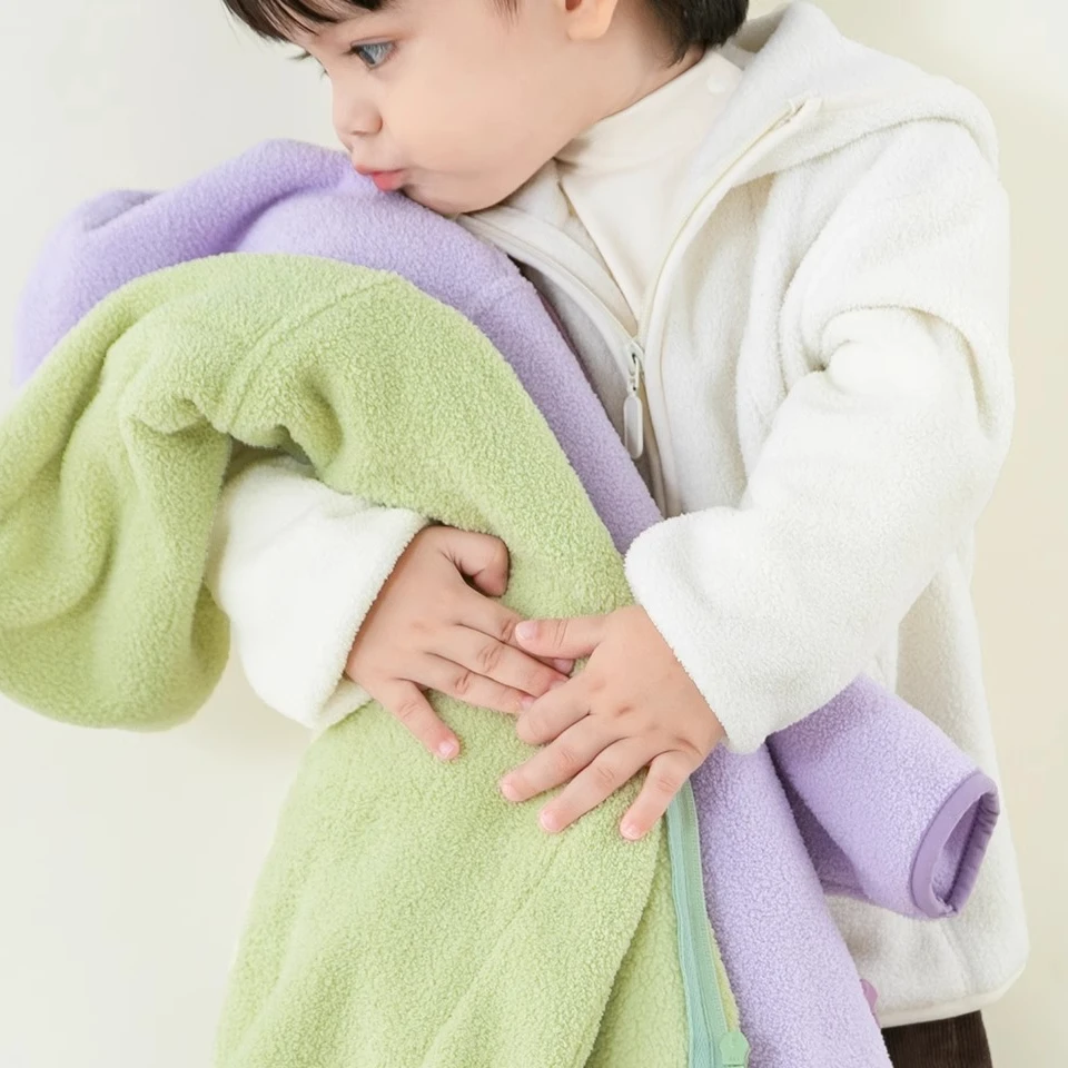 儿童半边绒外套秋季宝宝保暖连帽外套男童女童小童摇粒绒开衫冬