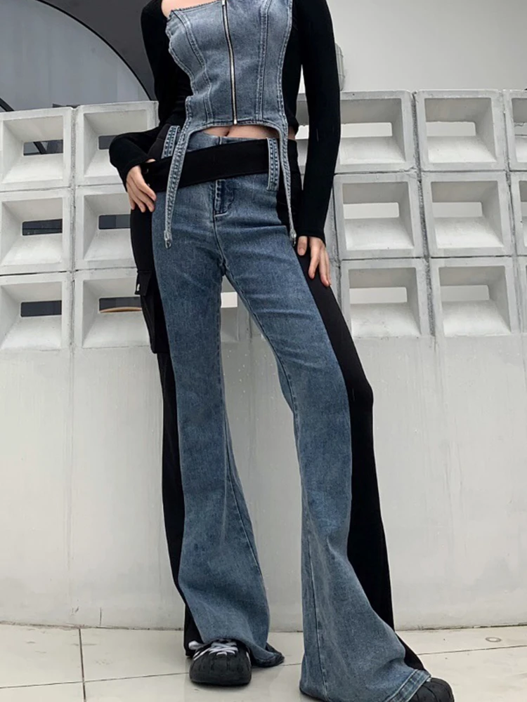 UHOT/诱货设计师品牌24AW 秋装 拼接 修身微喇 牛仔裤