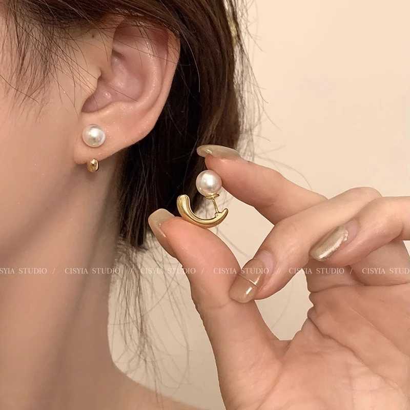 前后扣仿珍珠耳饰女轻奢小众设计感耳钉2023年新潮气质简约耳环
