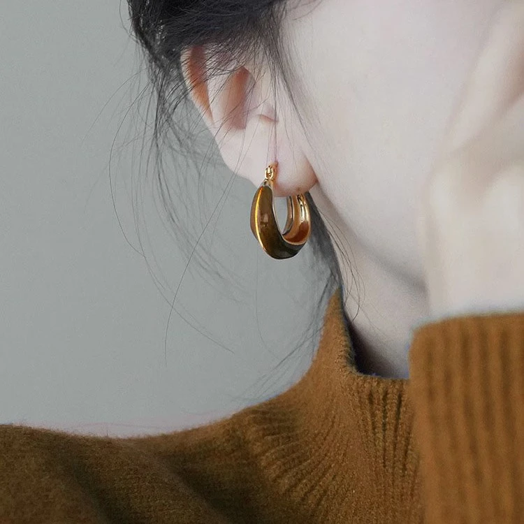 铜合金耳饰 法式美拉德咖色几何耳扣耳饰小众设计感秋冬耳环耳钉