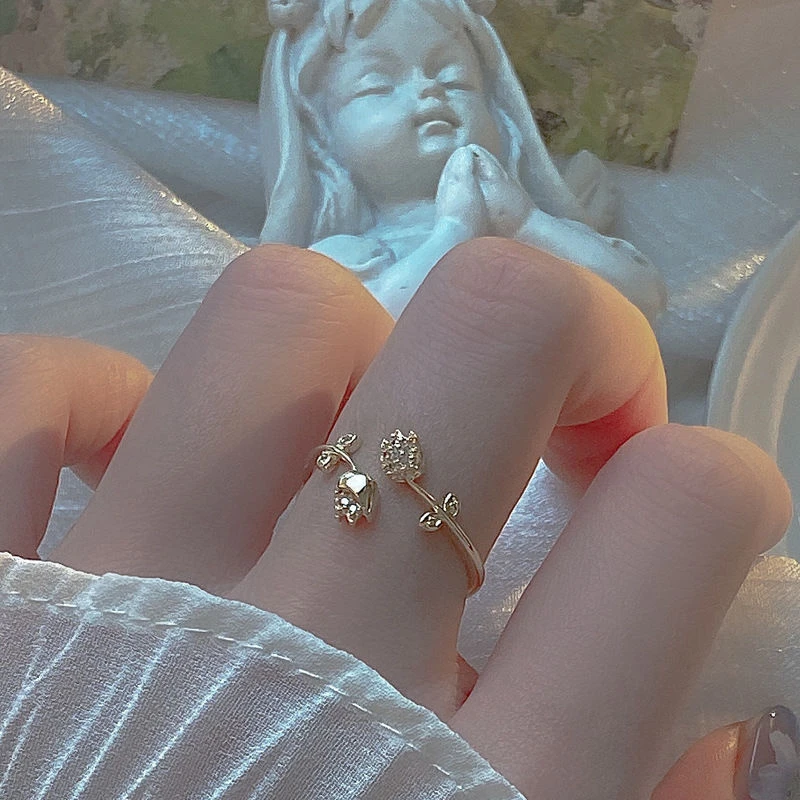 合金戒指 郁金香戒指女轻奢高级感开口花朵指环复古小众