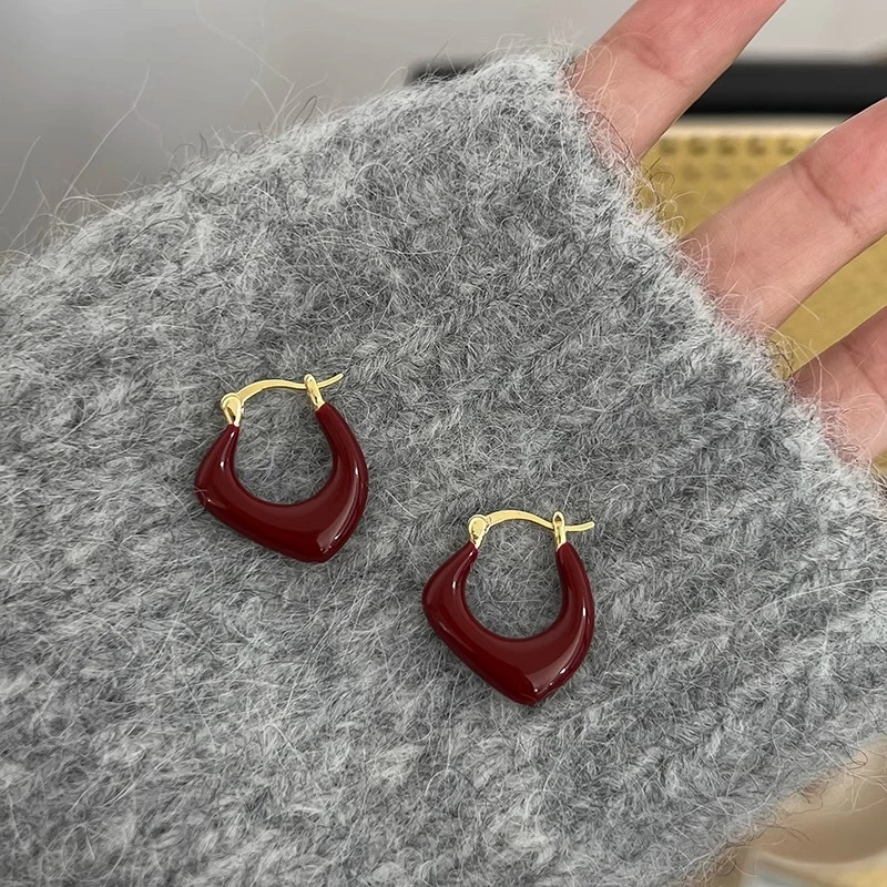 铜合金耳饰 复古安可拉红金属几何耳环女小众设计高级感秋冬耳饰