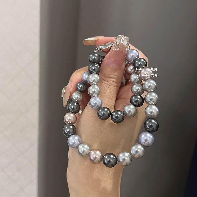 合金项链 明星同款黑莫兰迪色仿珍珠项链女轻奢小众高级感毛衣链