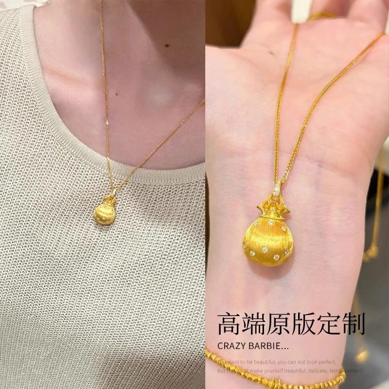 铜合金项链 新款古法拉丝项链女吊坠高级感高端金色秋冬毛衣链女