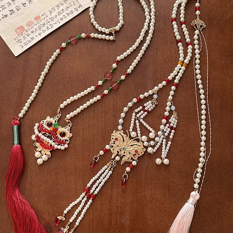 非金属树脂项链 「凤来仪」国风红色蝴蝶项链新中式汉服马面裙配饰