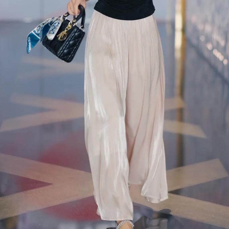 慵懒风琉璃金丝显高阔腿裤气质高腰显瘦裙裤宽松垂感时尚早春穿搭