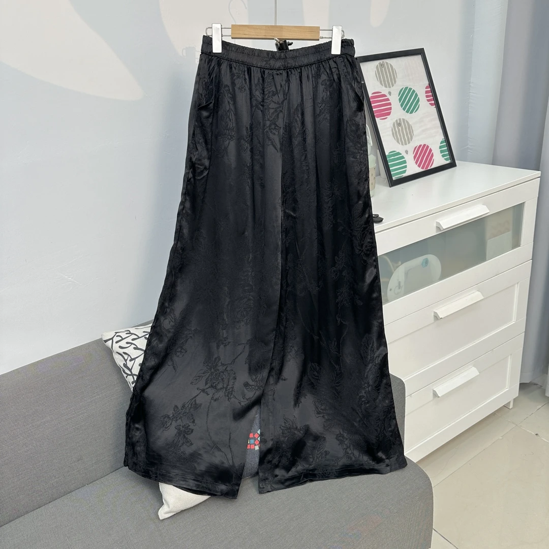 【枝花裤】新中式气质百搭显瘦高奢提花双层直筒裤大码女2213-9