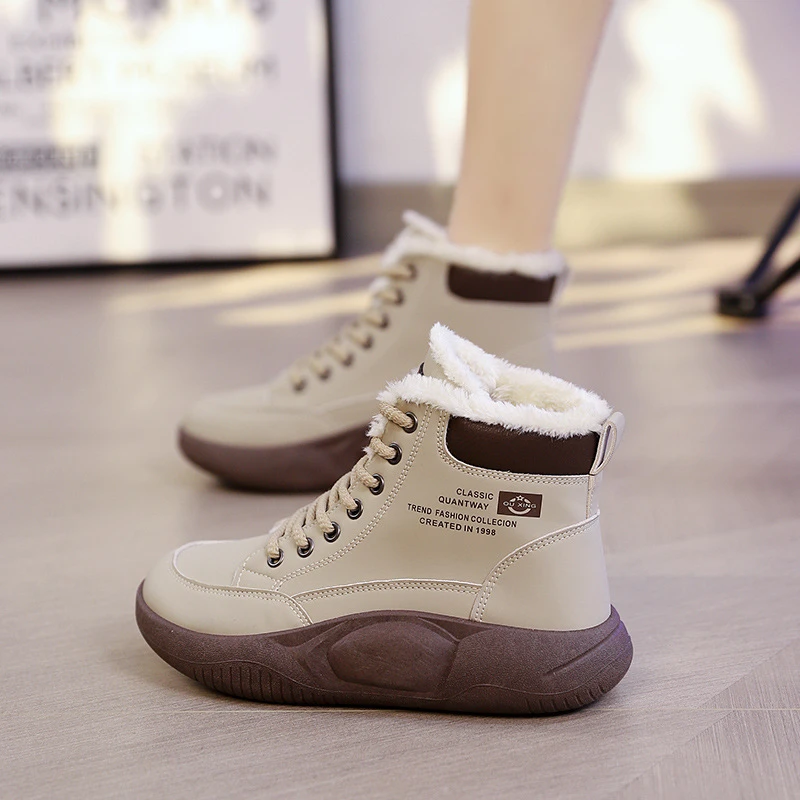 Q256  加绒高帮雪地靴女2024冬季新款百搭加绒韩版保暖休闲棉鞋