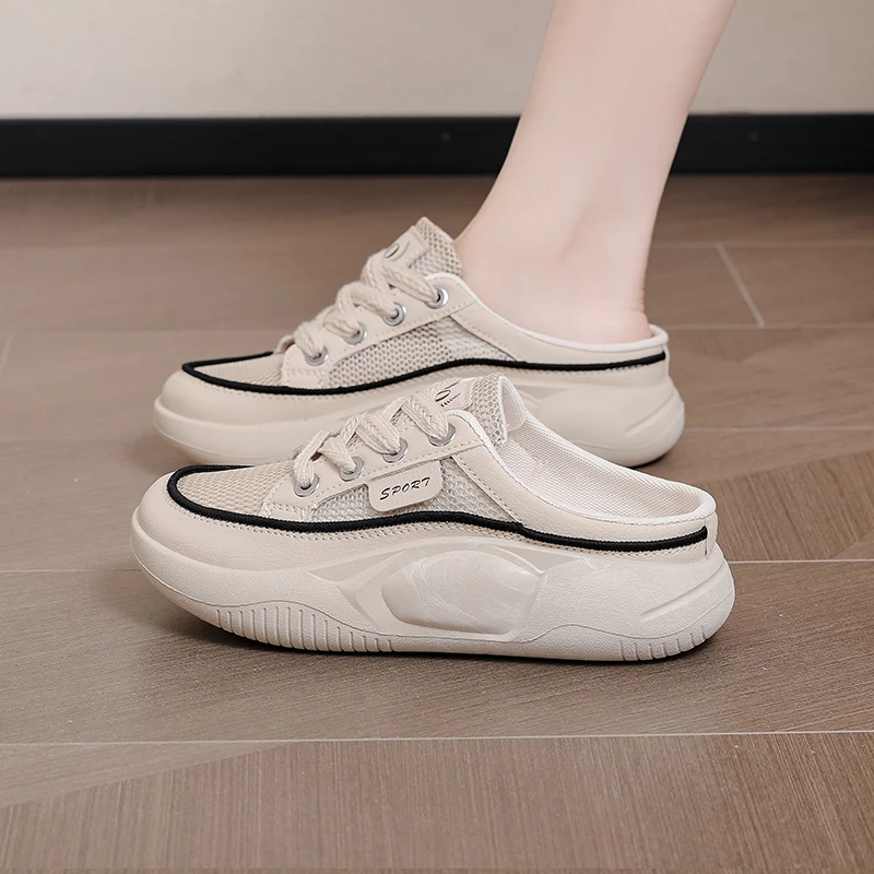 包头半拖鞋女2024年夏季新款网面一脚蹬凉拖鞋休闲透气懒人网鞋