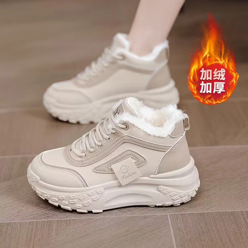 老爹鞋子女2024冬季新款厚底百搭软底加绒加厚保暖高帮运动鞋棉鞋
